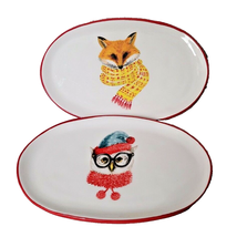 Set 2 Angela Stachling Booville by Magenta Oval Snack Plates Owl Fox App... - £11.44 GBP