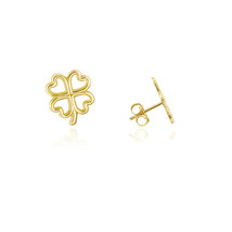 14K Solid Yellow Gold Small 4 Leaf Lucky Clover Stud Earrings - £87.84 GBP