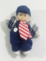 Vintage Doll Figurine - Small Boy Figure 5inch Tall - Ceramic Sand Cloth Doll - $9.89