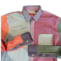 IZOD Men Gingham Plaid Shirt Colorblock Non Iron Stretch Button Front Si... - $28.71