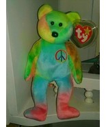 Ty Beanie Baby Babies~PEACE BEAR~5th Gen. Solid Blue Body~Error Tag~RAINBOW - $1,182.20 CAD