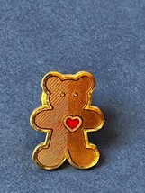 HMK Marked Small Brown Enamel Teddy Bear w Red Heart Goldtone Lapel or H... - £7.56 GBP