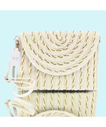 Lulla Collection Purse Natural Gold Woven Crossbody with Detachable Stra... - $40.11