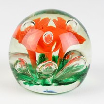 St Clair Salmon Pink Trumpet Flower Paperweight Vintage Controlled Bubble 2 1/2&quot; - £15.72 GBP