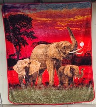 Elephant Safari Baby Calf Tree Sunset Queen Size Blanket - £53.00 GBP