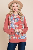 Floral Printed Contrast Hoodie With Relaxed Fit And Cuff Detail - $27.75