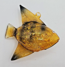 Art Glass Hand Blown Hand Made Ornament Tropical Fish 3.5&quot; Black Yellow  U254 - £15.97 GBP