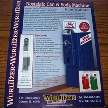 Wurlitzer Nostalgic Vending Flyer Can And Soda Machine Vintage Retro Art  - $27.08