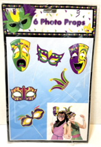 Photo Props Mardi Gras Halloween Party Mascaraed Paper Masks on Stick Pack 6 - £11.75 GBP