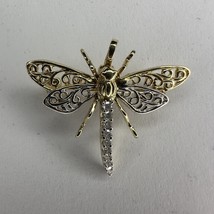 14k Two Tone Gold Over 0.25Ct Simulated Diamond Dragonfly Pendant christmas Gift - £72.27 GBP