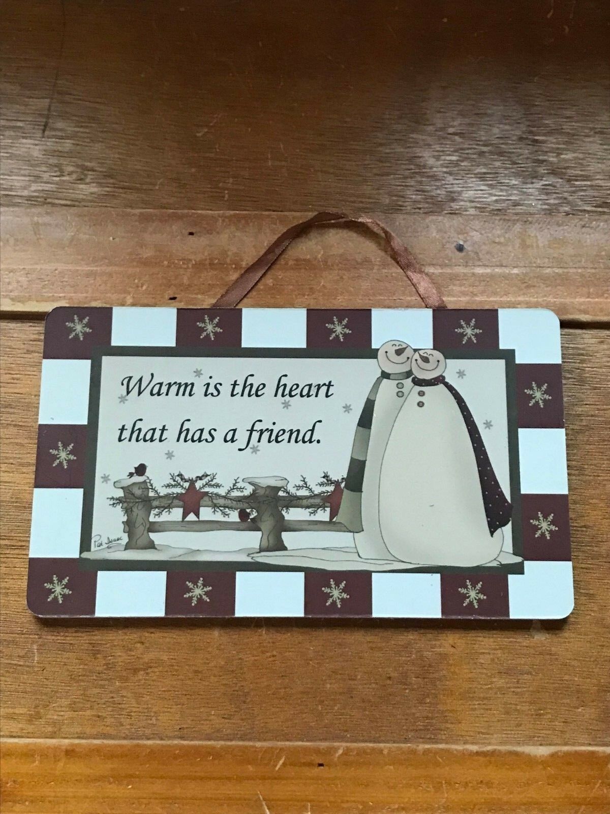 Kurt S. Adler WARM IS THE HEART THAT HAS A FRIEND Red & White with SNOWMAN Small - $8.59