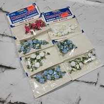 Vintage Offray Ribbon Roses Lot Of 7 Packs Blue White Pink Scrapbooking NOS  - £11.60 GBP