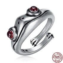 GOMAYA 925 Sterling Silver Frog Ring Cute Retro Personality Creative Animal Unis - £19.96 GBP