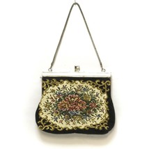 Petit Point Tapestry Floral Faux Mother of Pearl Purse Handbag Hong Kong Vintage - £27.67 GBP