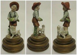 Vintage Schmid Bros Japan Music Box Plays Boy With Dog Figure Ceramic Works! - £13.79 GBP