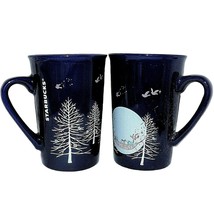Pair 2019 Starbucks Cobalt Blue Hammock Reindeer Christmas 10 oz Coffee Cup Mugs - £43.82 GBP