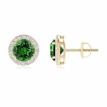 ANGARA Lab-Grown Emerald Halo Stud Earrings in 14K Gold (Size-6mm, 1.5 Ct) - £980.71 GBP