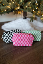 Black Checkered Knitted Zipper Makeup Bag - $122.18 MXN