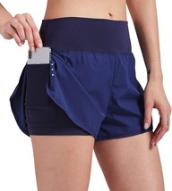 Women 2 in 1 Running Shorts High Waist Workout Athletic Gym Yoga  (Nevy,... - £11.59 GBP