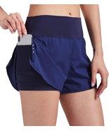 Women 2 in 1 Running Shorts High Waist Workout Athletic Gym Yoga  (Nevy,... - £11.39 GBP