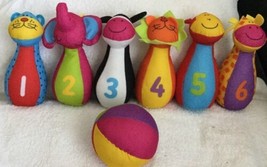 Toddler Plush Animal Bowling Set Soft Ball Bowling Pins 6 Pins & Ball Carry Case - £11.00 GBP
