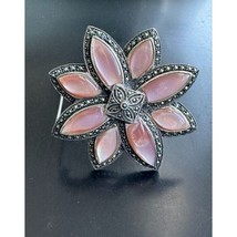 Beautiful 925 Sterling Silver Mother Of Pearl And Marcasites Flower Brooch Sky - $55.84