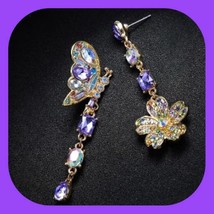 Gorgeous Stunning Butterfly Flower Crystal Rhinestone Stud Earrings - £6.39 GBP