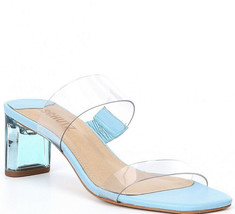 SCHUTZ Sandals Blue Ariella Acrylic Mid Heel Clear Double Strap Slide Sz 7 New - £37.94 GBP