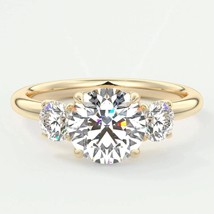 3 Stones Lab Created Diamond Engagement Ring | 1CT Round Cut Moissanite With 2 S - £109.82 GBP