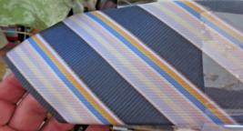 Hermes Paris Men&#39;s 100% Silk Ties Blue Yellow Gray Stripes - $100.00