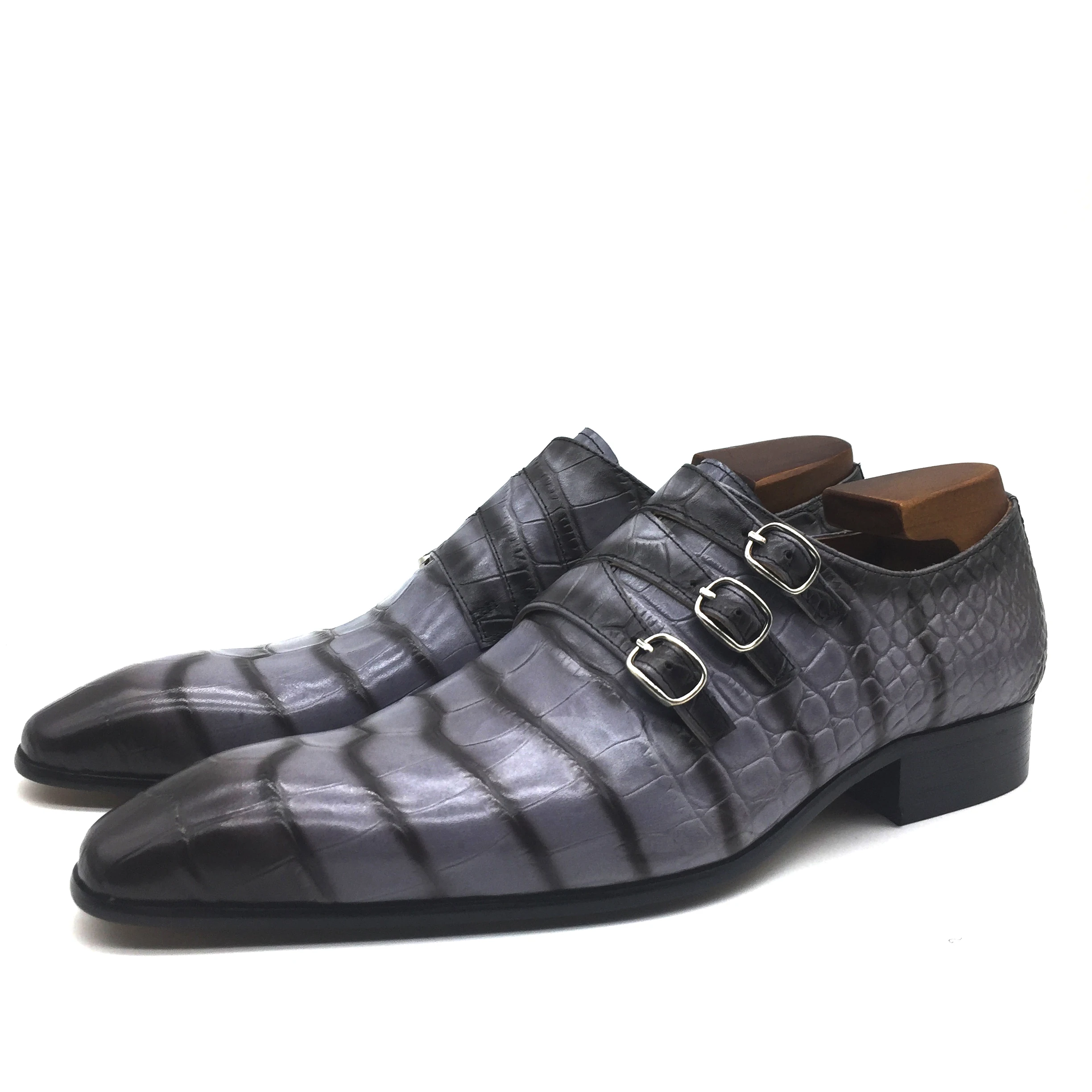 Double Monk Style Wedding Bridegroom Shoes Handmade  stripe Leather Shoe... - £358.89 GBP