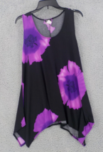 Jostar Tank Top Sz L Black Purple Sleeveless Tunic Hibiscus Point Hem Spandex - £22.56 GBP