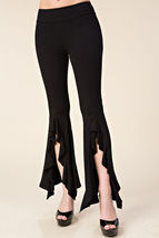 Black Front Slit Ruffled Flare Pants, Vocal  Apparel S, M, L, XL, USA - £26.08 GBP