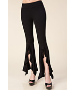 Black Front Slit Ruffled Flare Pants, Vocal  Apparel S, M, L, XL, USA - $44.92 CAD