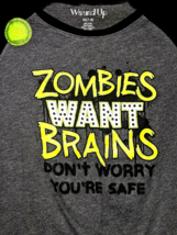 Zombies Want Brains Don&#39;t Worry Your Safe T-Shirt Girls Boys 3/4 Sleeve ... - $13.48 CAD