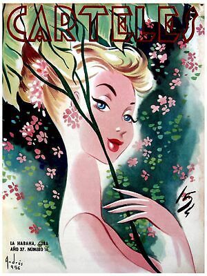 210.Green interior Design 18x24 Poster"Blonde pinup girl w/flower Umbrella"sprin - £22.38 GBP