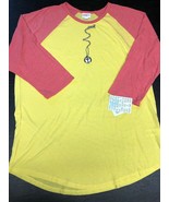 NEW LuLaRoe 2XL Solid Yellow Body Pink Sleeves Randy Baseball Tee Cotton... - $27.99