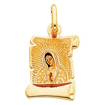 Genuine 14k Yellow Gold and Enamel 0.70&quot; Virgin of Guadalupe Religious P... - $166.00
