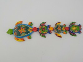 5X15 Colorful Wood Wall Hanging Painted Sea Turtles Wall Mount Gold Color Lines - £16.01 GBP