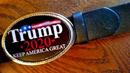 TRUMP 2020 Epoxy Belt Buckle  - KEEP AMERICA GREAT &amp; Black Bonded Leathe... - £18.54 GBP