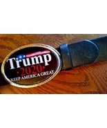 TRUMP 2020 Epoxy Belt Buckle  - KEEP AMERICA GREAT &amp; Black Bonded Leathe... - $24.70