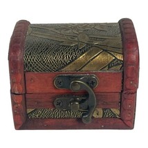 Miniature Treasure Chest Wood Box Pocket Watch Jewelry Storage Case Trinket - $18.69