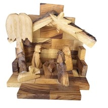 Nativity Creche Manger Olive Wood Christmas Decor Hand Carved in Israel 5.5&quot; - $33.75