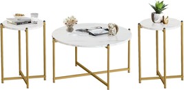 Lamerge Coffee Table Set Of 3,Modern Faux Marble Top With Golden Frame,1, Lctr-W - $142.99