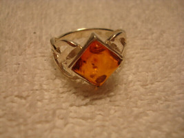 Vintage 925 Stering Silver Amber Ring - Size 6 1/2 - £26.37 GBP