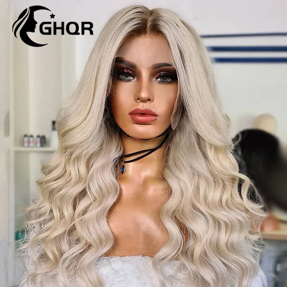 Ombre Blonde Lace Front Wig Human Hair Brown to Grey Platinum Blonde full lace - £123.34 GBP+