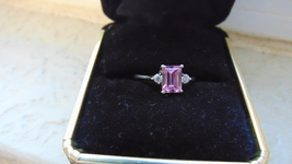 Avon sterling silver ring- Pink emerald cut stone - £19.63 GBP