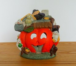 Halloween ceramic &quot;Ghoul Manor&quot; ceramic pumpkins ghosts &amp; witches candle holder - £16.03 GBP
