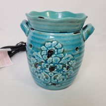 Scentsy Rustic Bloom Turquoise Wax Warmer Retired with Bulb Farmhouse Cottage - £31.64 GBP