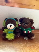 Lot of 2 Hugfun International Plush Brown Teddy Bear w Green Scarf or Sweater - $11.29